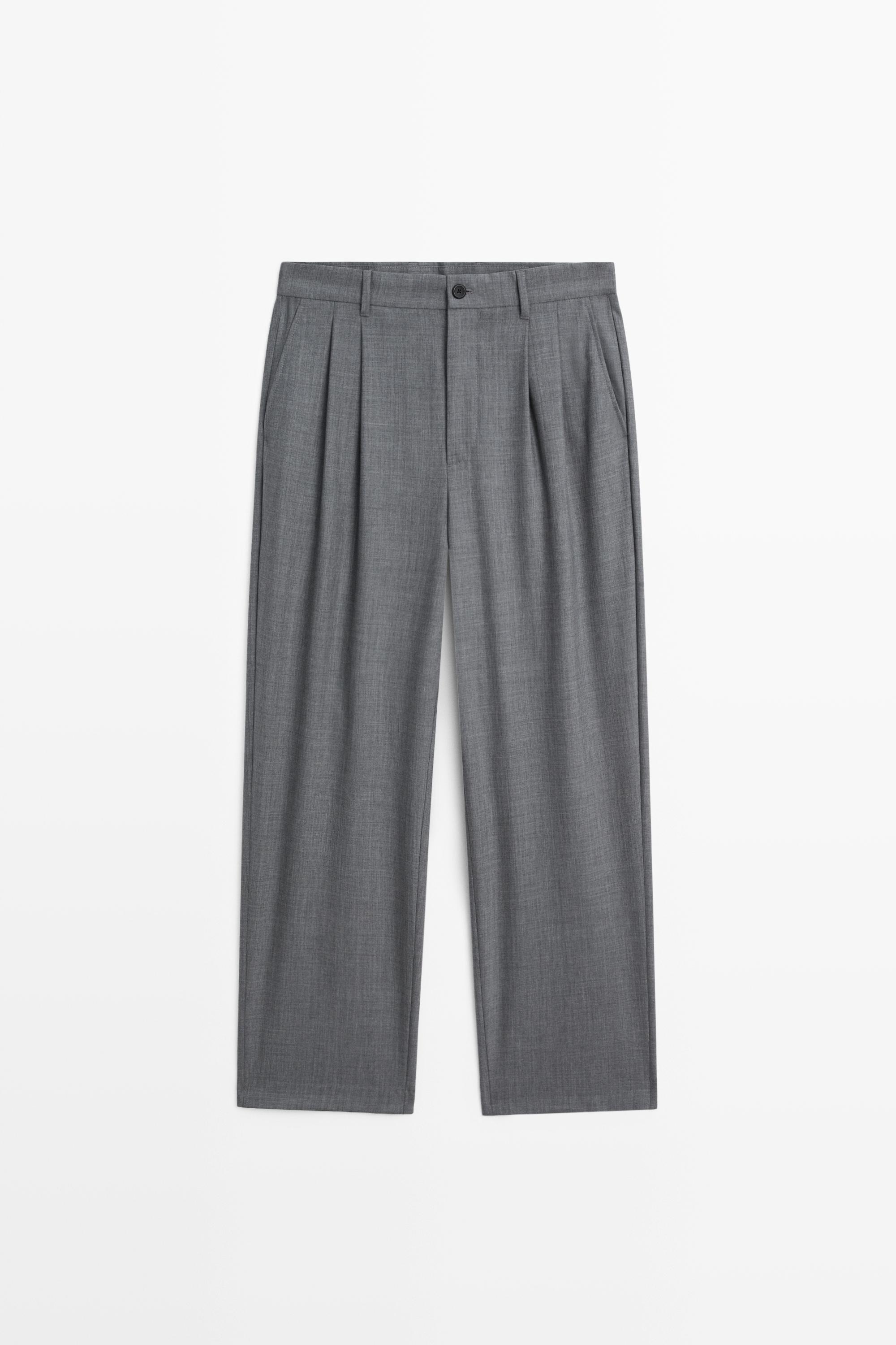 Pantalon relaxed fit à pinces en laine froide